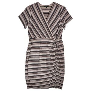 Land Bryant Striped Jersey Knit Maxi Dress Size 26 28 26/28 Ruched V Neck Casual